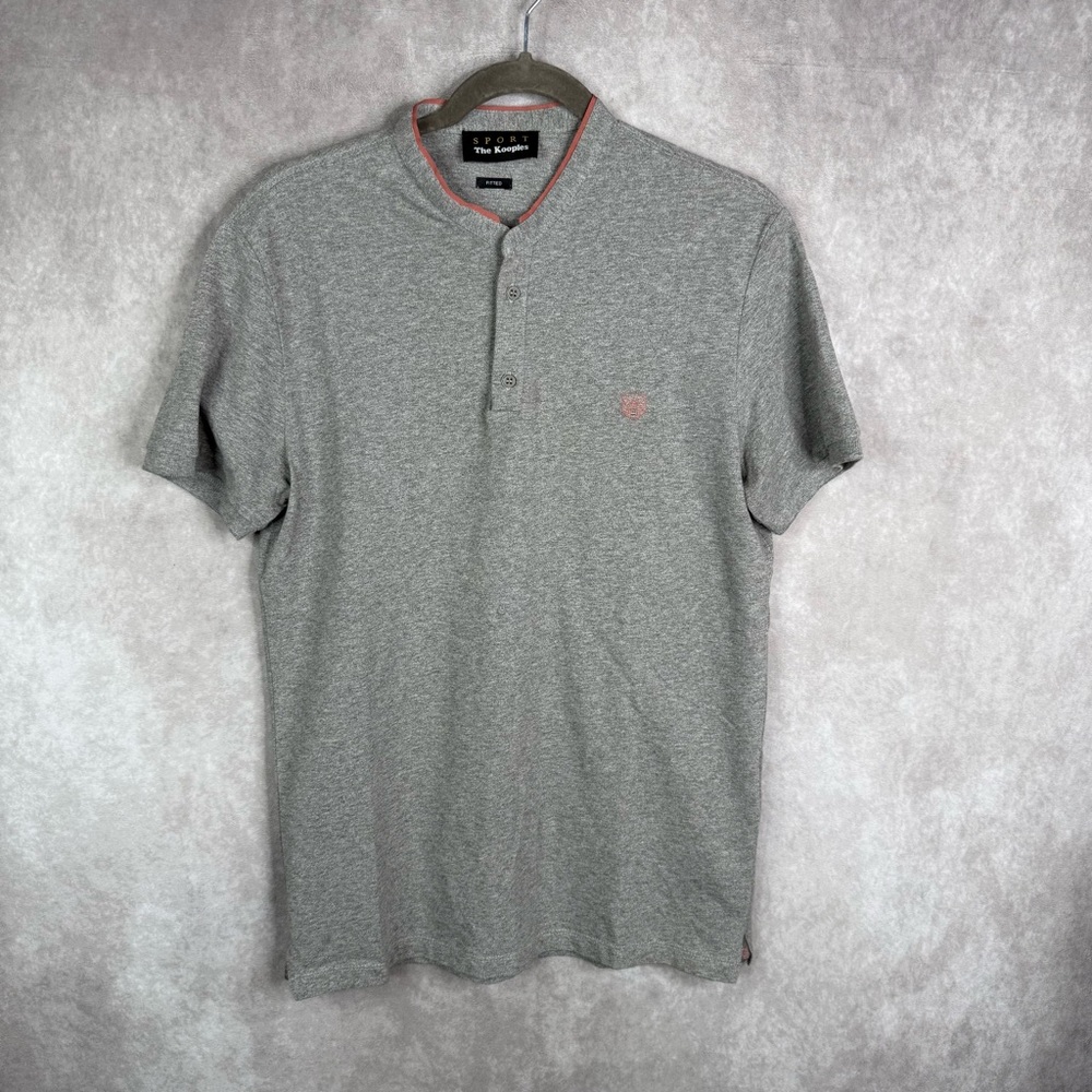 The Kooples Sport Pique Polo Mock Neck Shirt In Gray Men's Size M